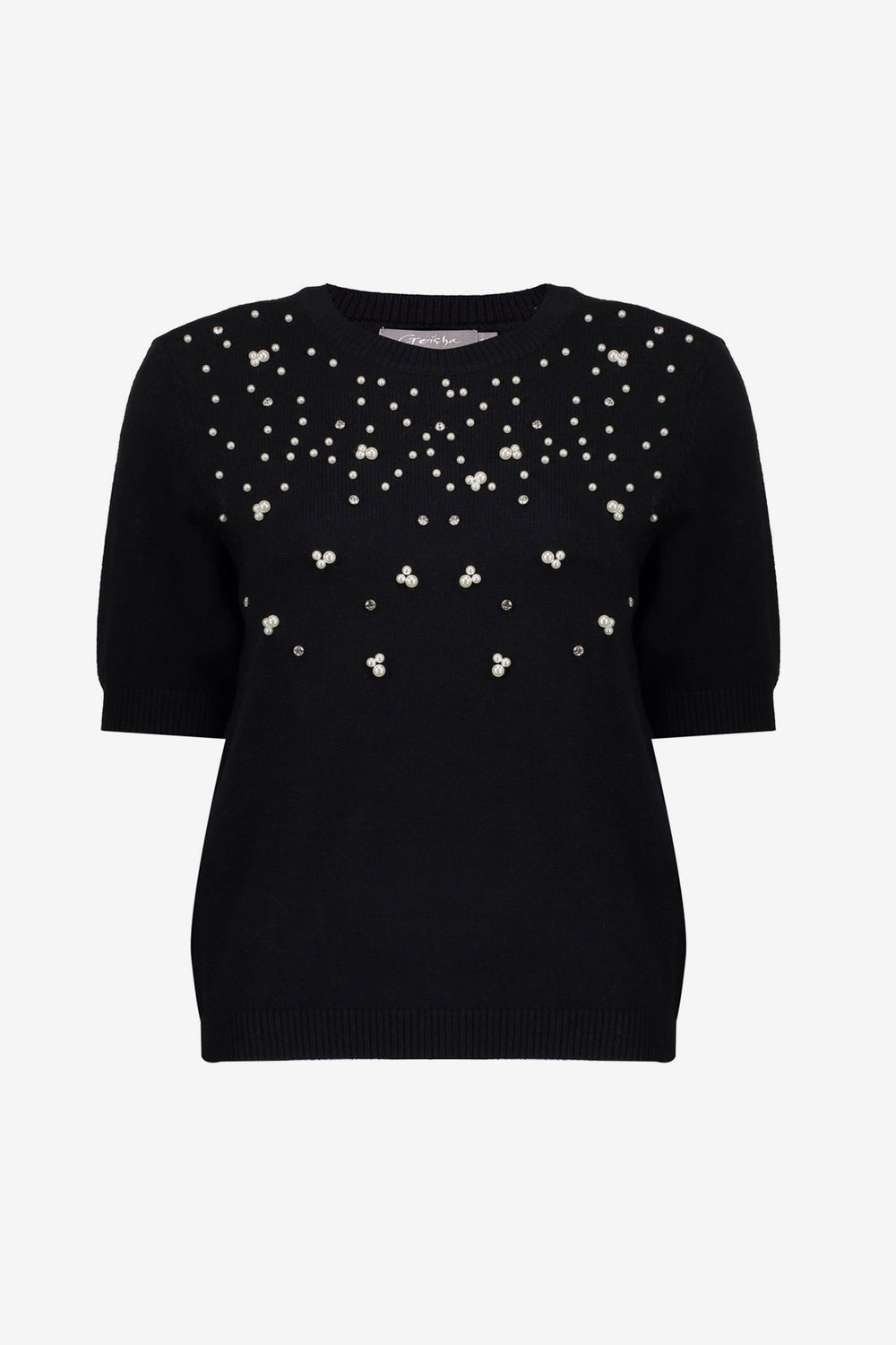 Geisha dames pullover met korte mouwen en parels