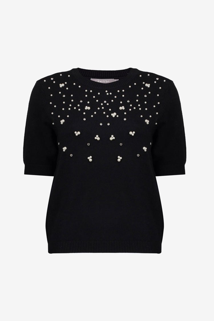 Geisha dames pullover met korte mouwen en parels