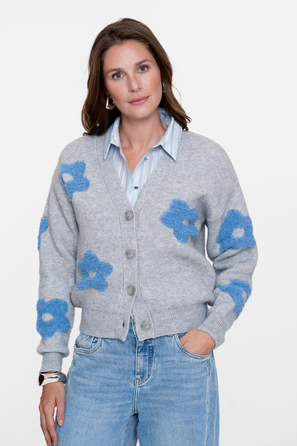 Geisha dames oversized vest met bloemenmotief
