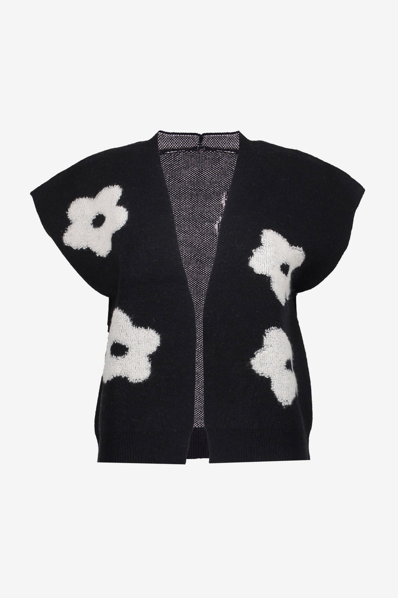Geisha dames gebreid boxy vest met bloemmotief