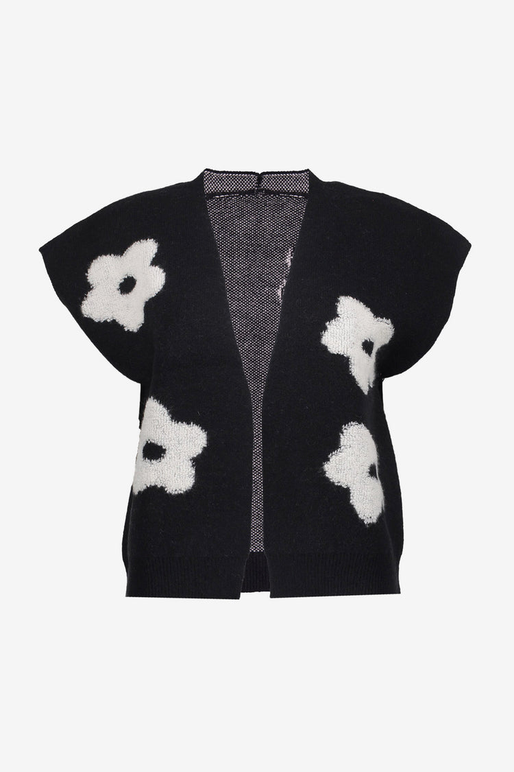 Geisha dames gebreid boxy vest met bloemmotief