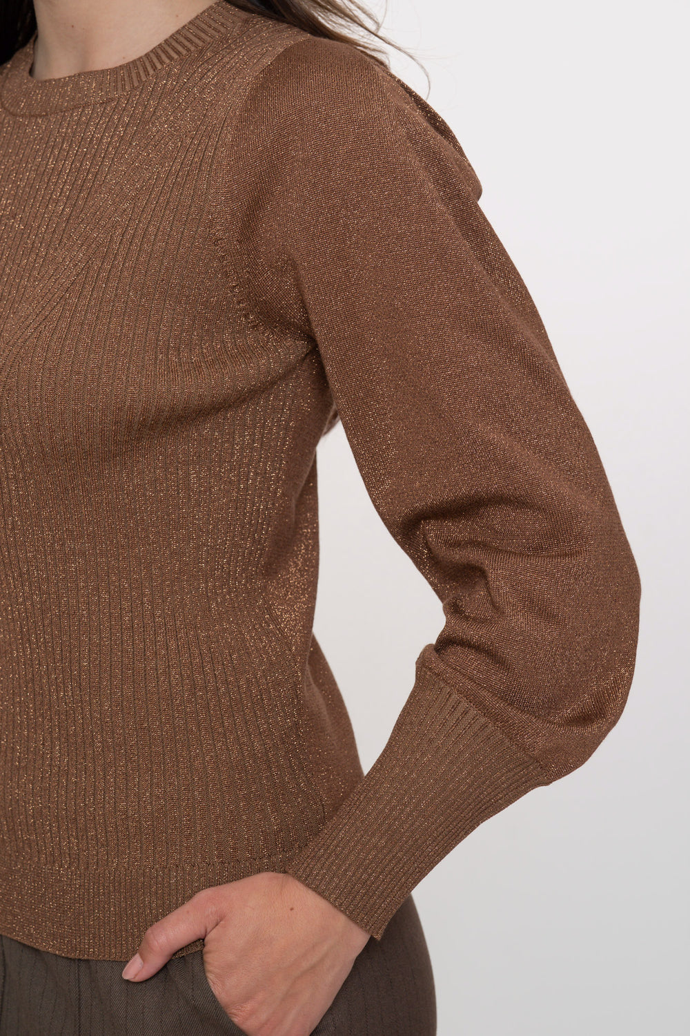 Geisha dames pullover met geplooide schouders en lurex