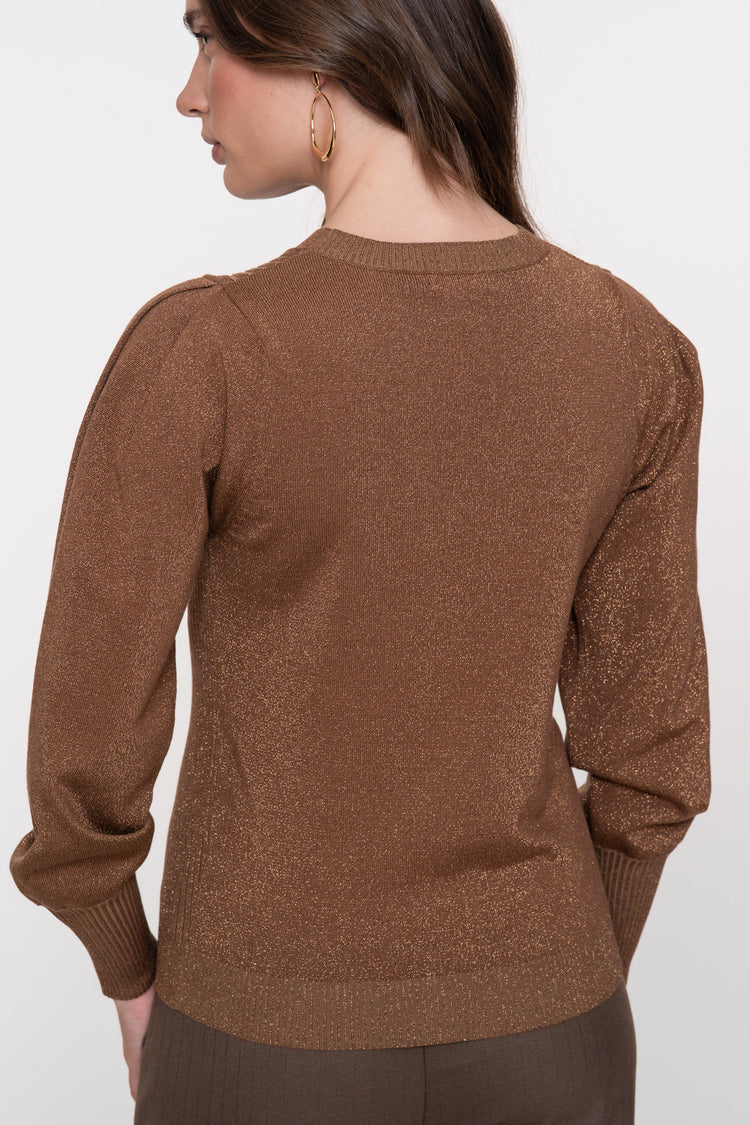 Geisha dames pullover met geplooide schouders en lurex