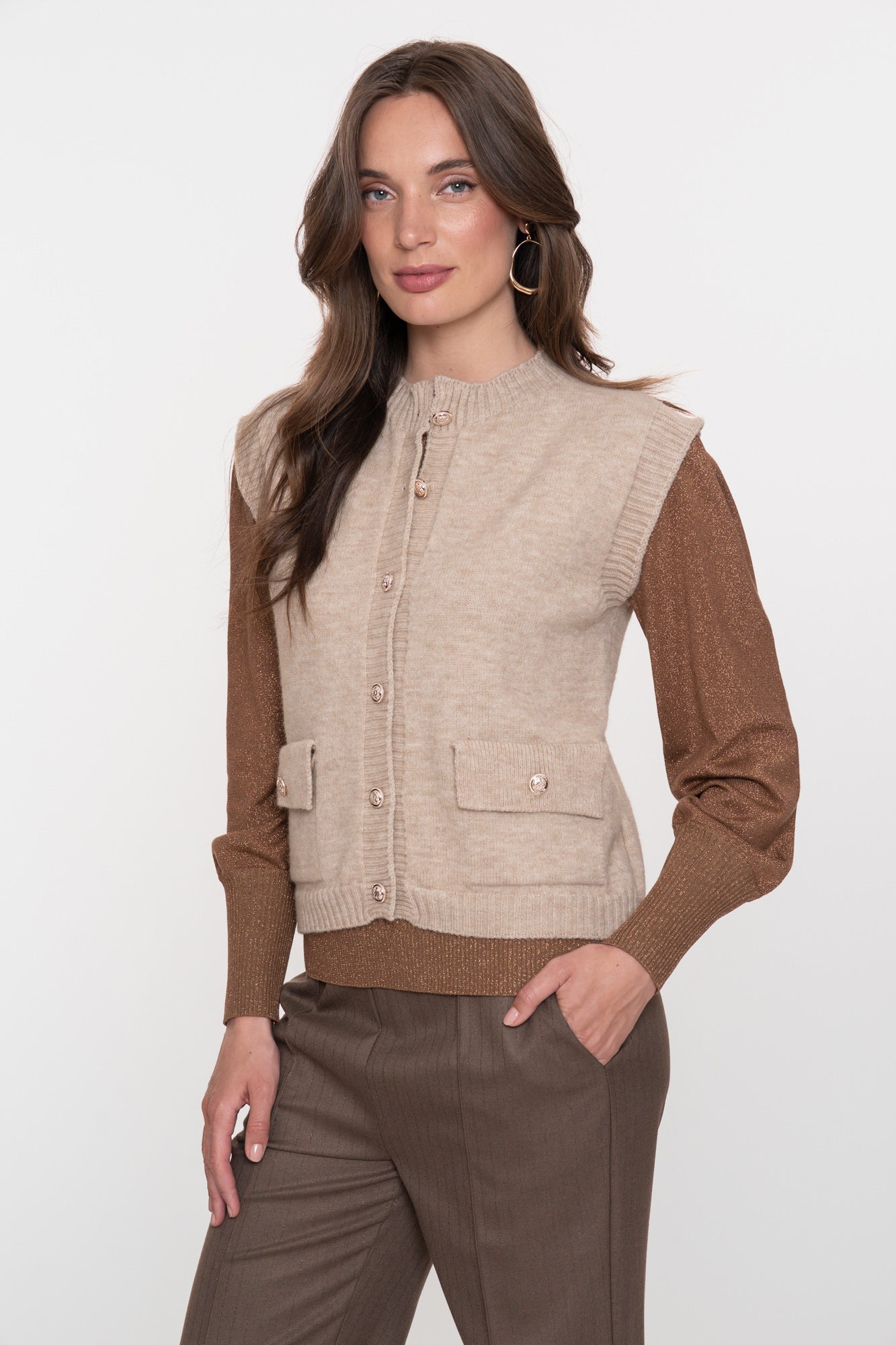 Geisha dames pullover met geplooide schouders en lurex