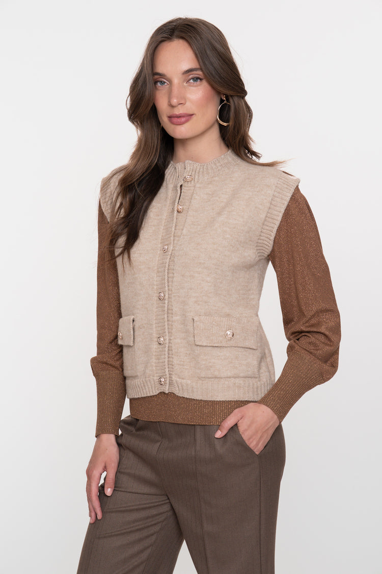 Geisha dames pullover met geplooide schouders en lurex
