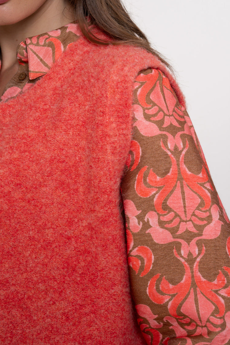 Geisha dames boucle gilet met opvallende knopen