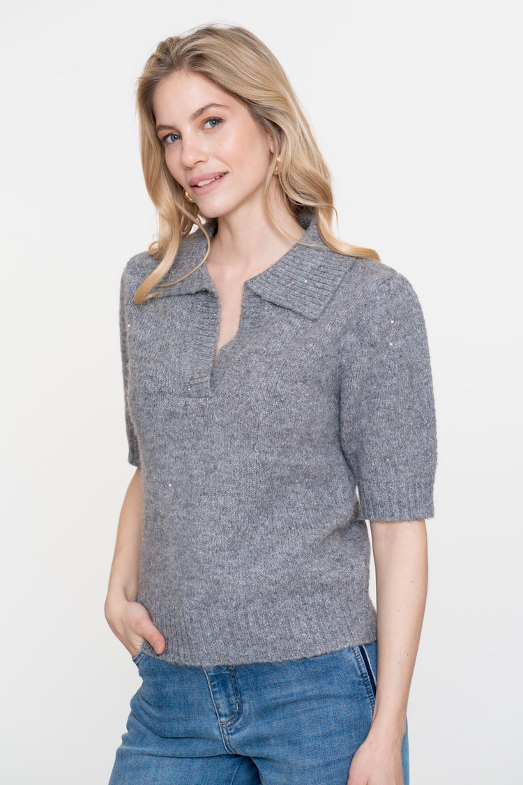 Geisha dames pullover met korte mouwen en lurex