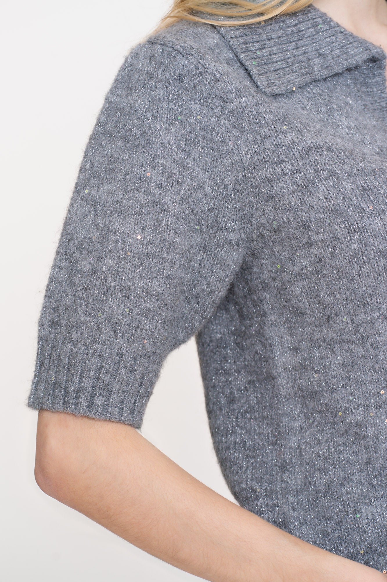 Geisha dames pullover met korte mouwen en lurex