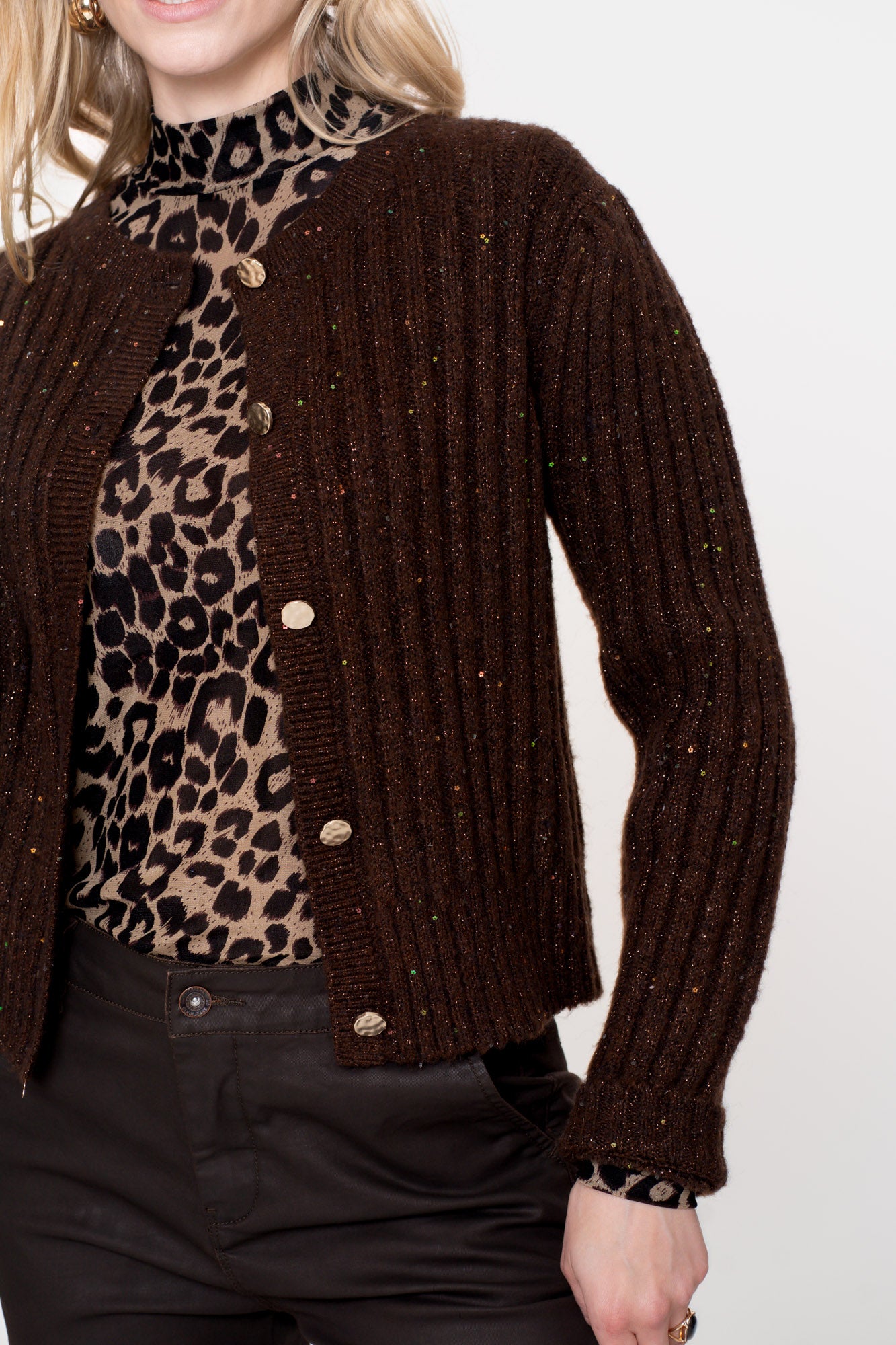 Geisha dames vest met lurex en knopen