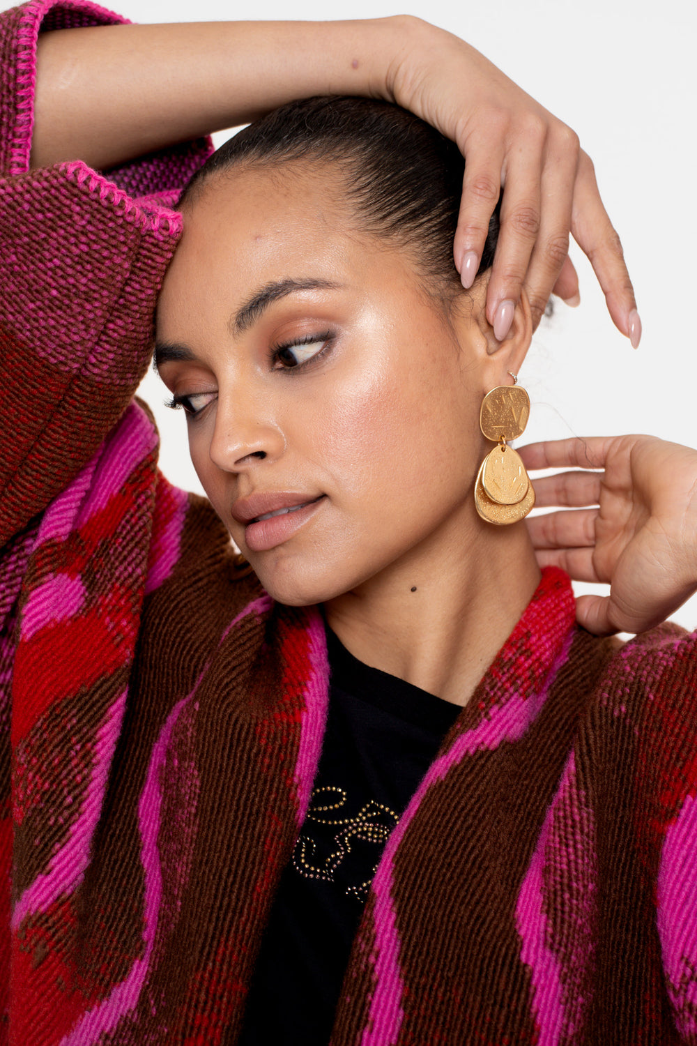 Geisha dames poncho met swirlprint en franjes