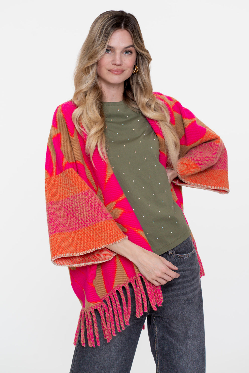 Geisha dames kleurrijke poncho met franjes