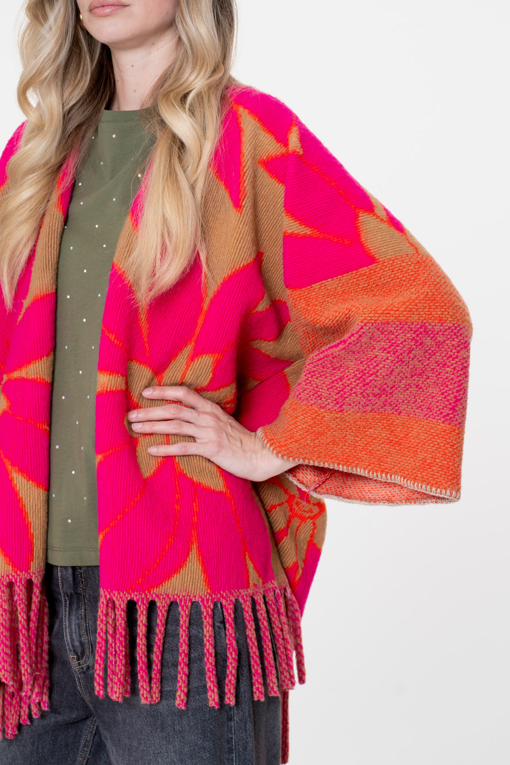 Geisha dames kleurrijke poncho met franjes