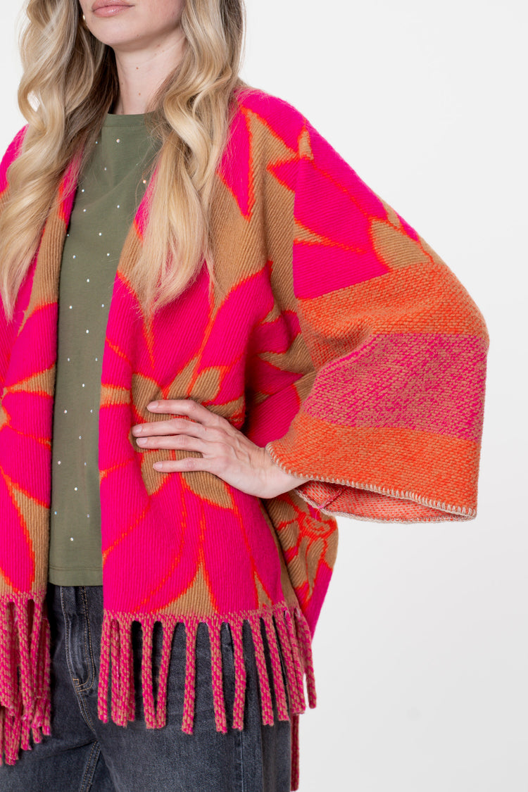 Geisha dames kleurrijke poncho met franjes