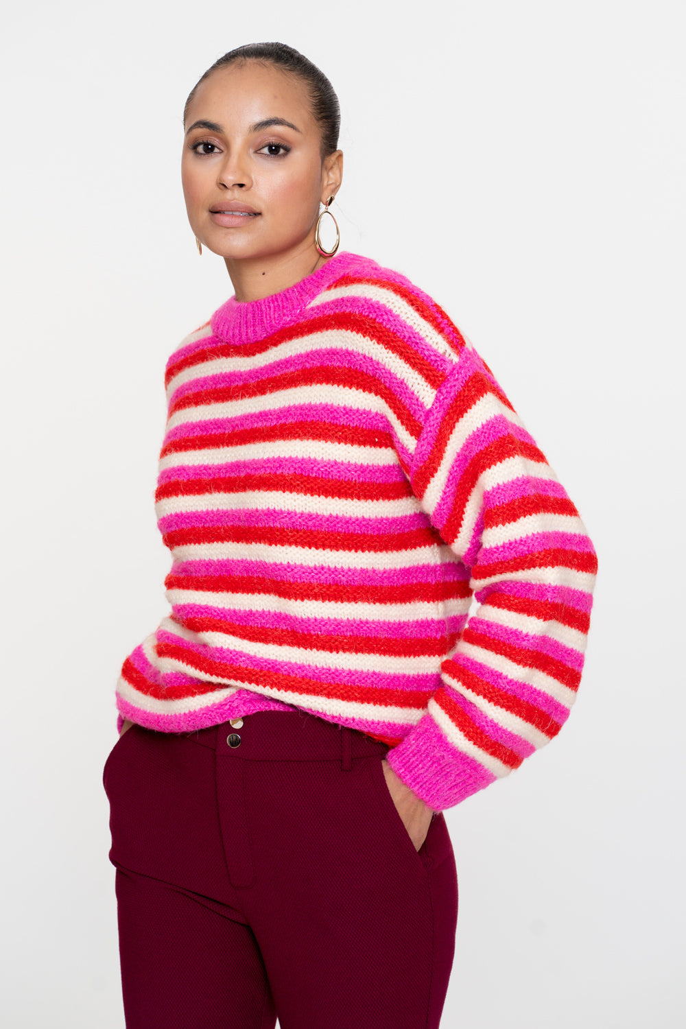 Geisha dames multi color trui met strepen
