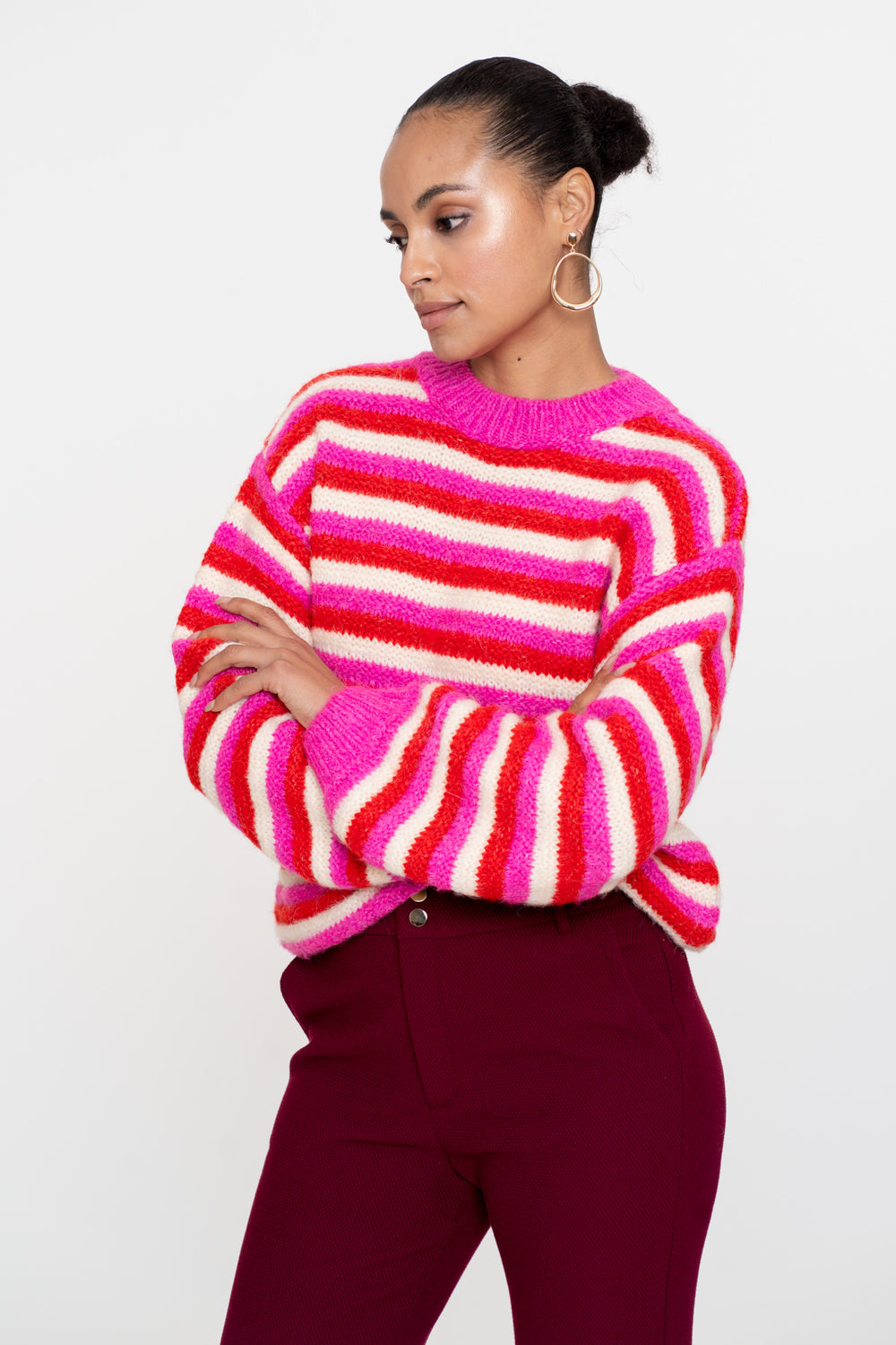 Geisha dames multi color trui met strepen