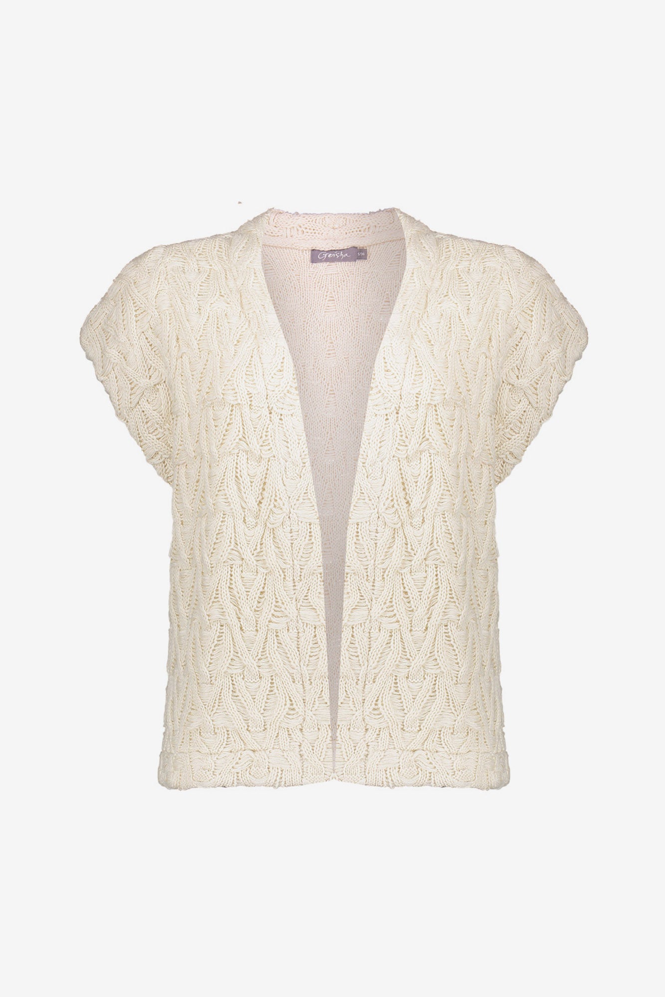 Geisha dames gilet met schoudervulling en gehaakt patroon