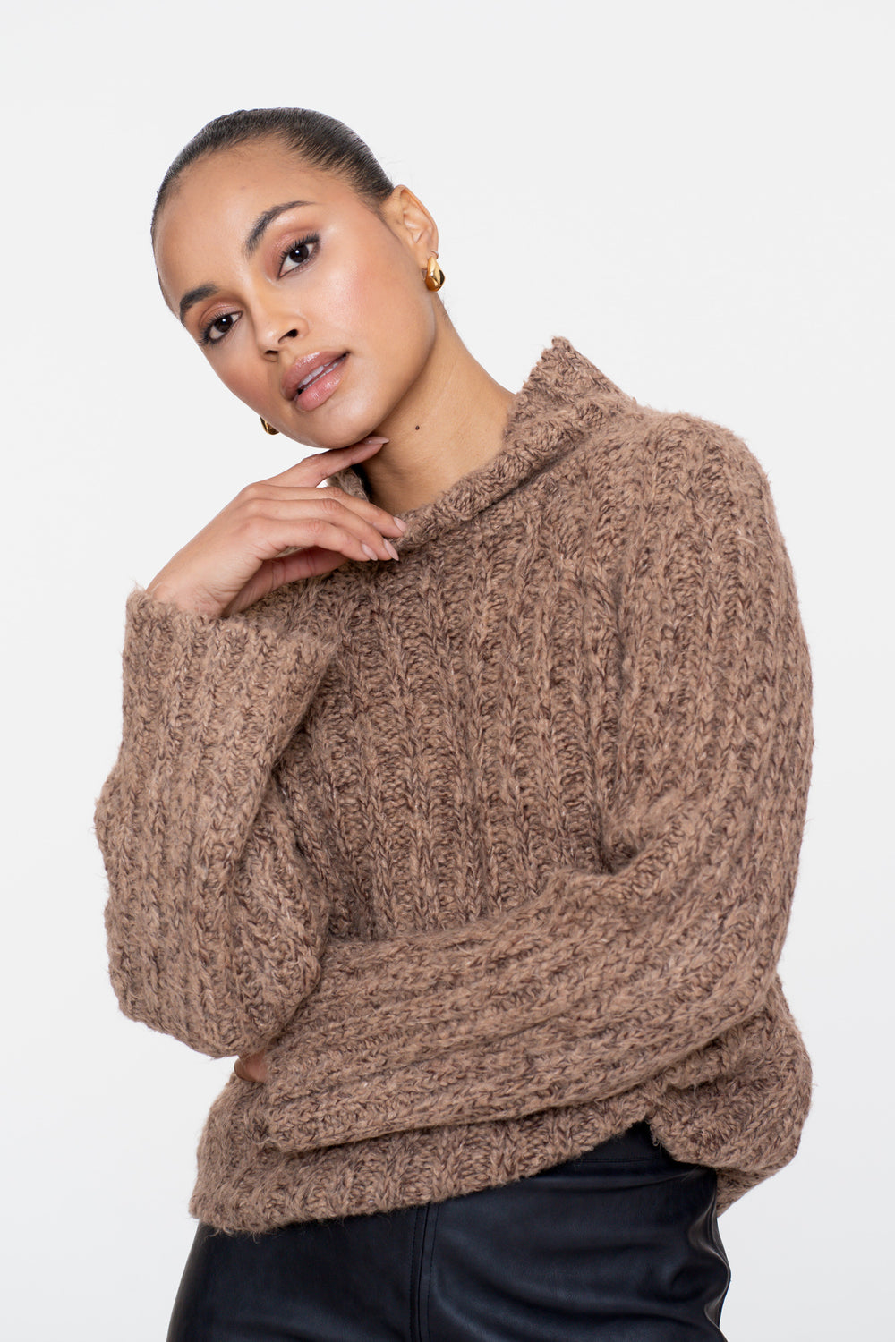 Geisha dames melange pullover met opstaande kraag
