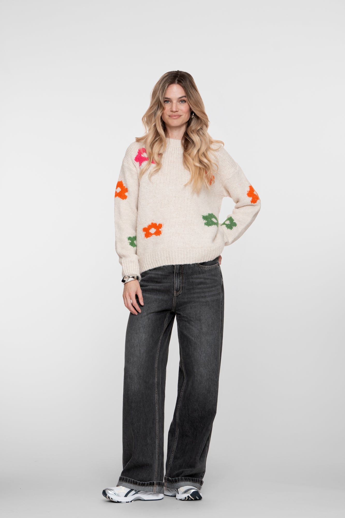 Geisha dames trui met geborduurde bloemen
