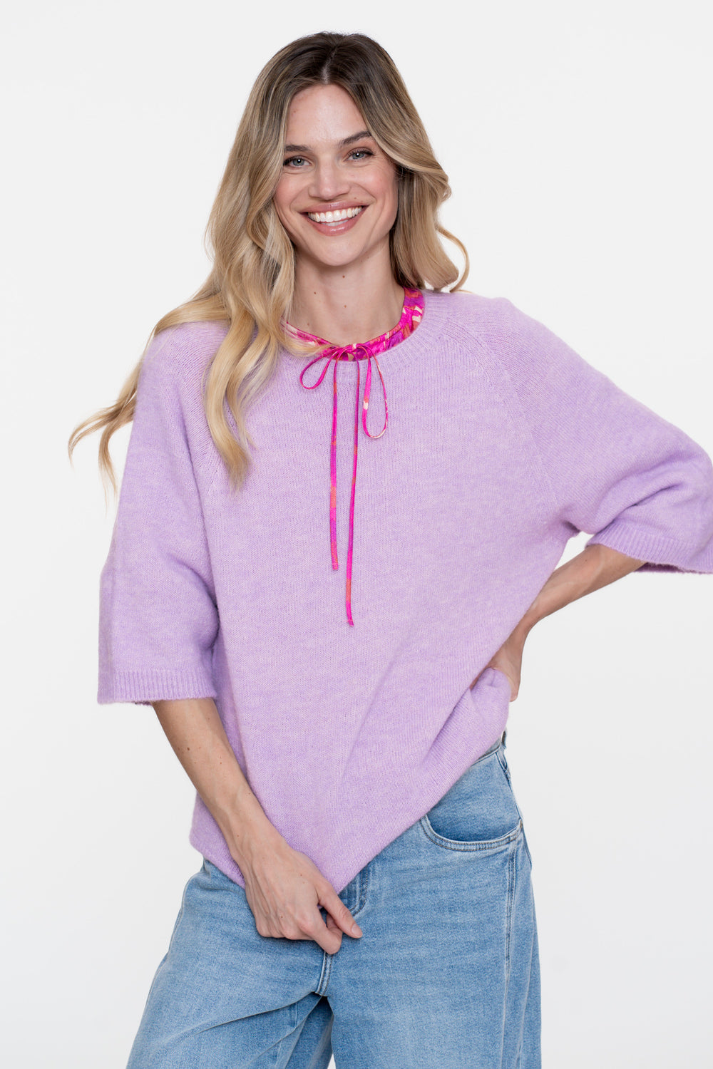 Geisha dames pullover met 3/4 wijde mouwen