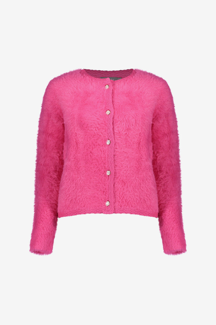 Geisha dames fluffy vest met gehaakte details