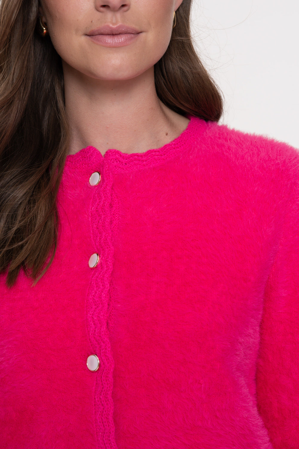 Geisha dames fluffy vest met gehaakte details