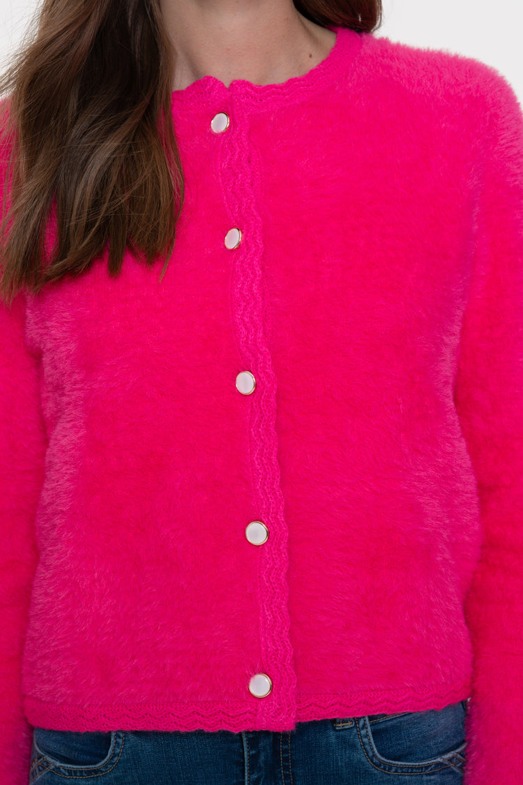 Geisha dames fluffy vest met gehaakte details