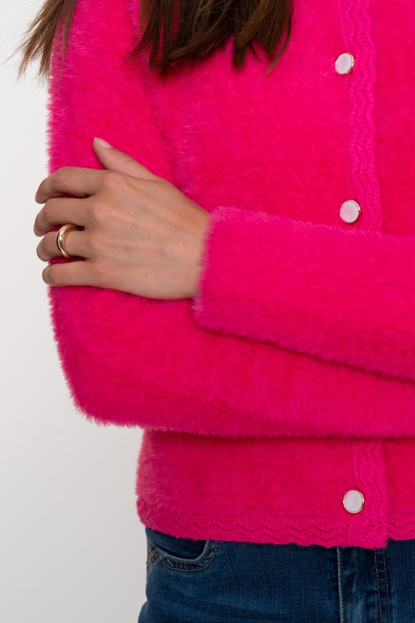 Geisha dames fluffy vest met gehaakte details