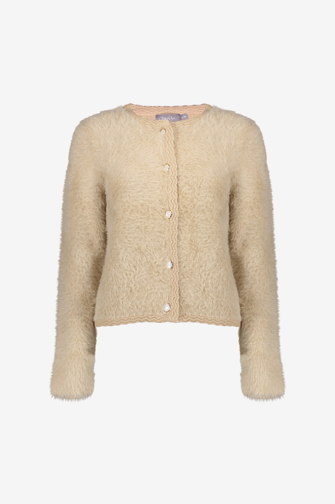 Geisha dames fluffy vest met gehaakte details