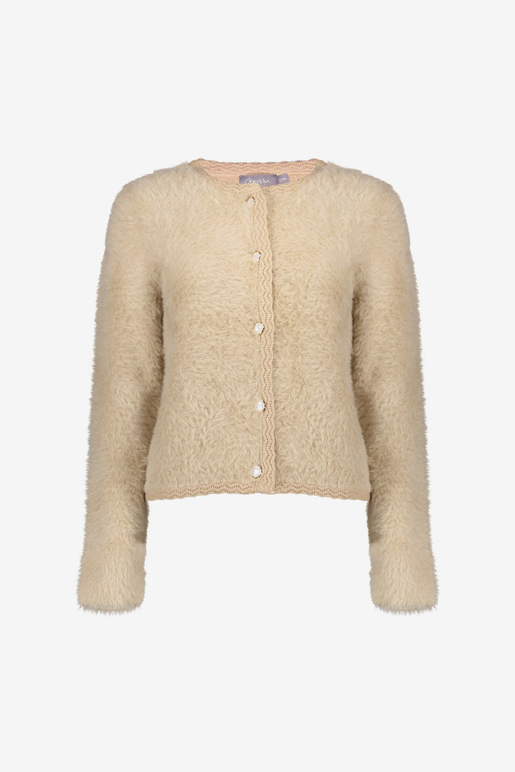 Geisha dames fluffy vest met gehaakte details