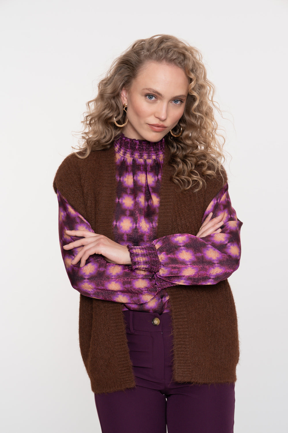 Geisha dames openvallend gebreid gilet met fluffy structuur