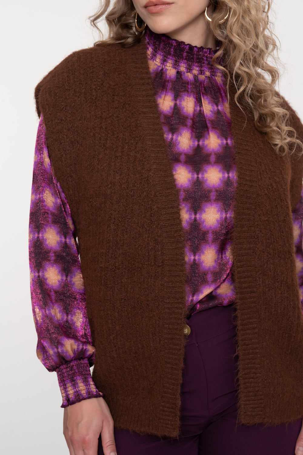 Geisha dames openvallend gebreid gilet met fluffy structuur