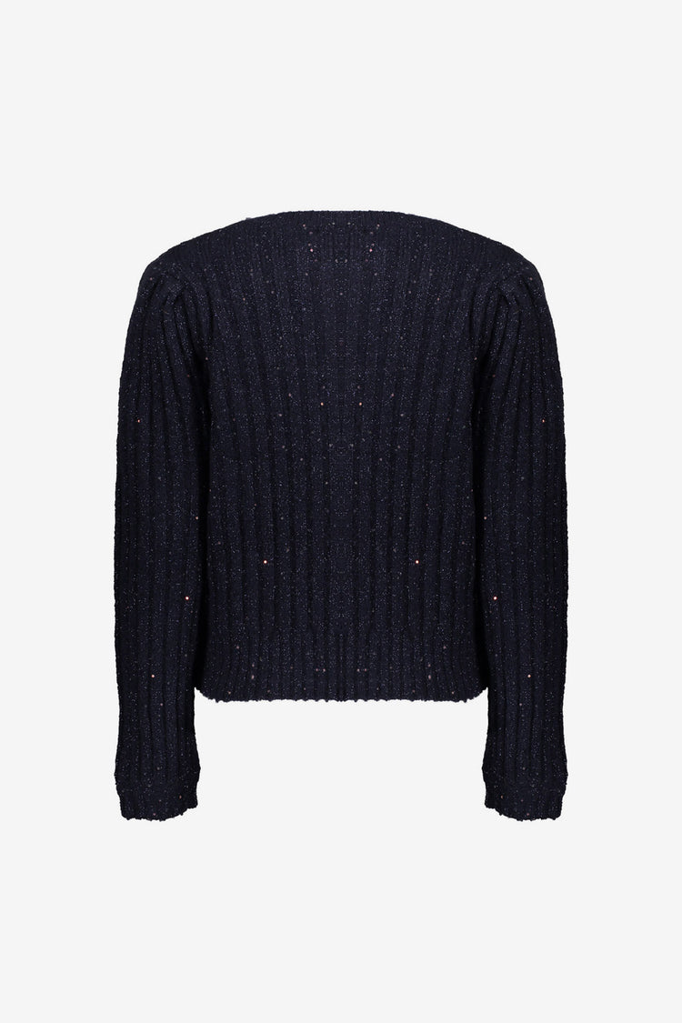 Geisha dames gebreid navy vest met gouden knoopsluiting en glitterdetail