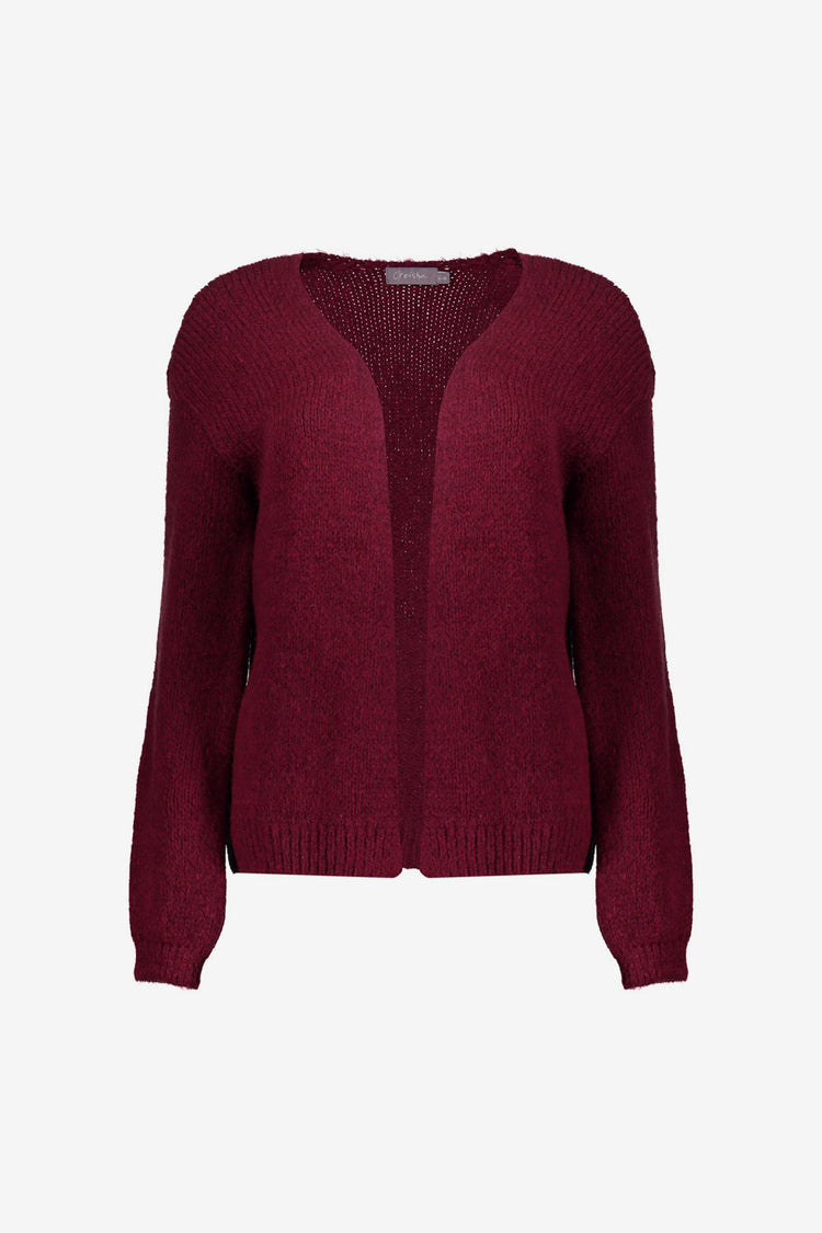 Geisha dames openvallend vest in warme bordeauxrode tint