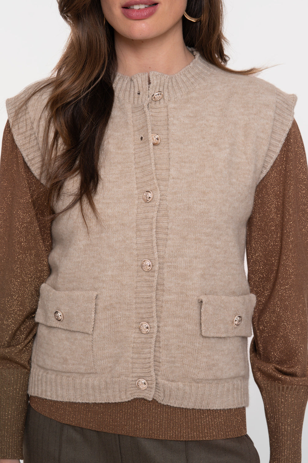 Geisha dames stijlvol knit gilet met utility details