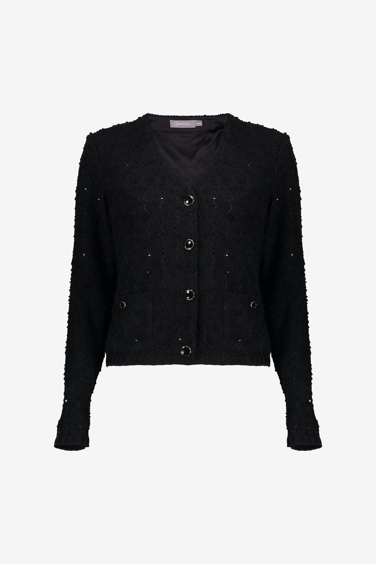 Geisha dames boucle vest met sierlijke knopen