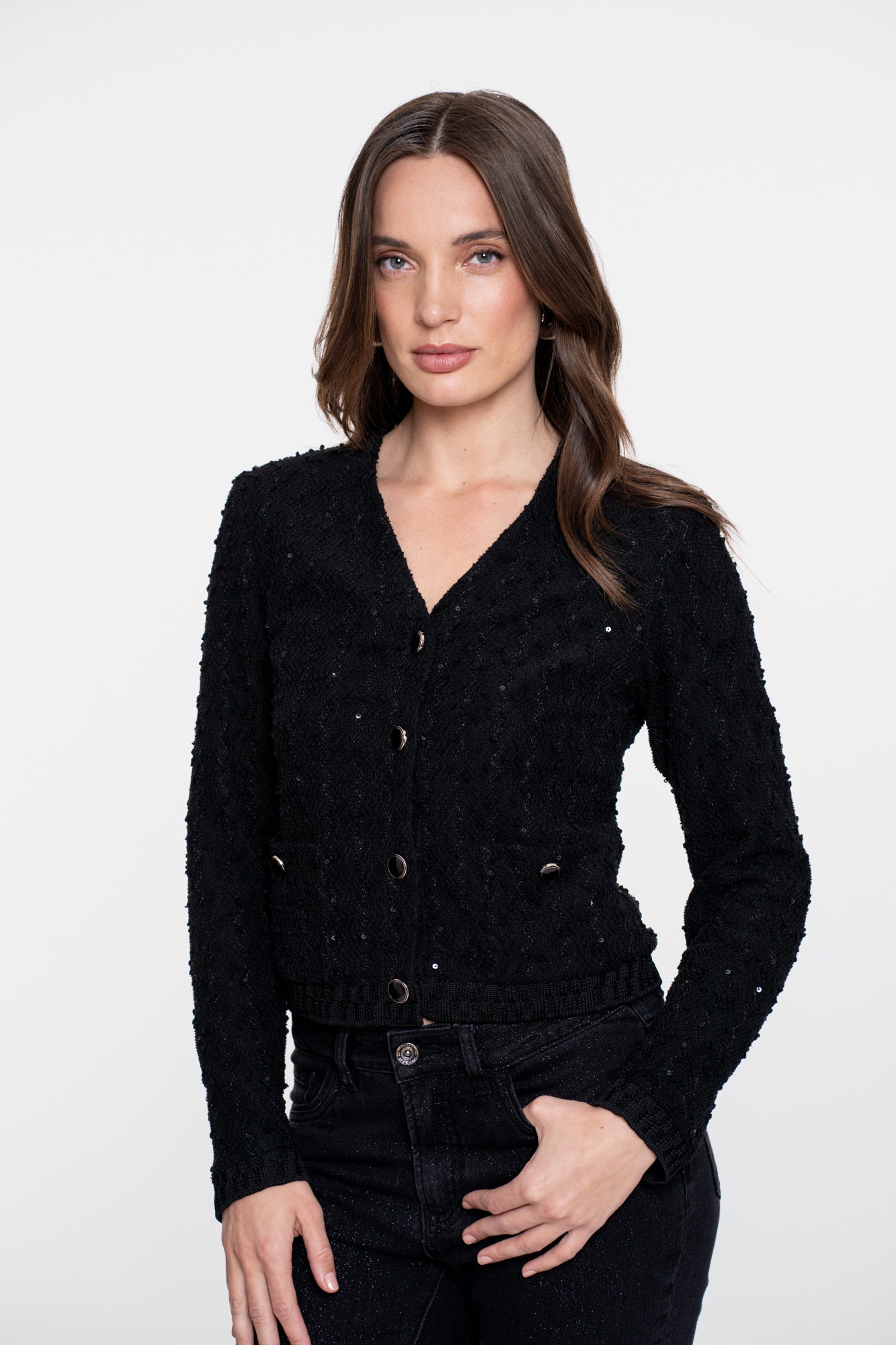 Geisha dames boucle vest met sierlijke knopen