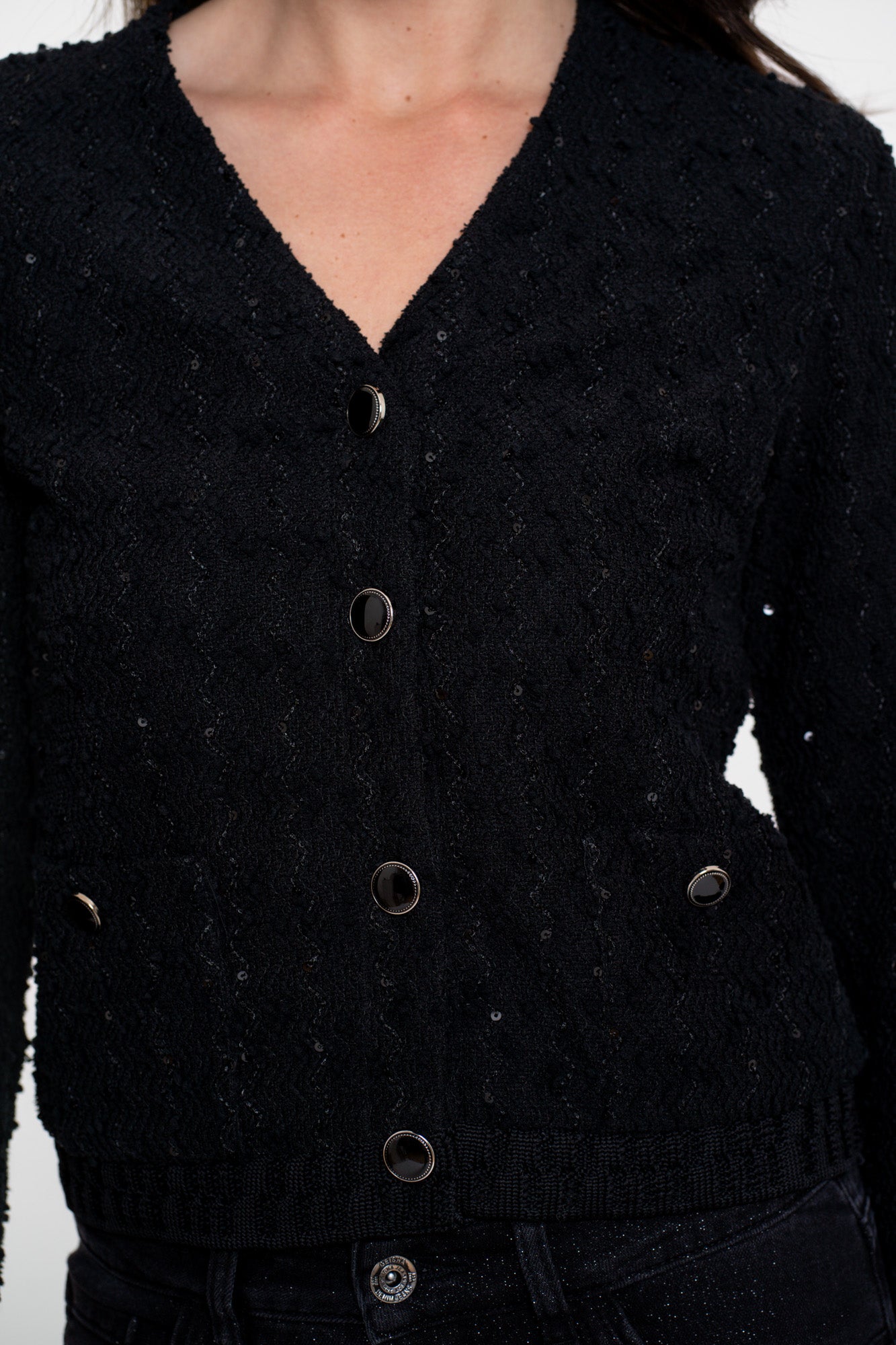 Geisha dames boucle vest met sierlijke knopen