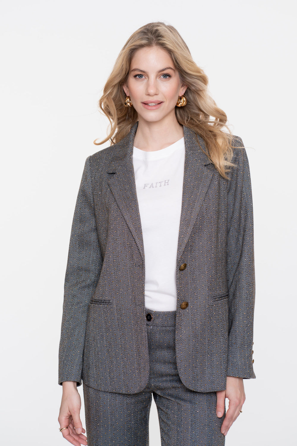 Geisha dames herringbone blazer en rhinestones