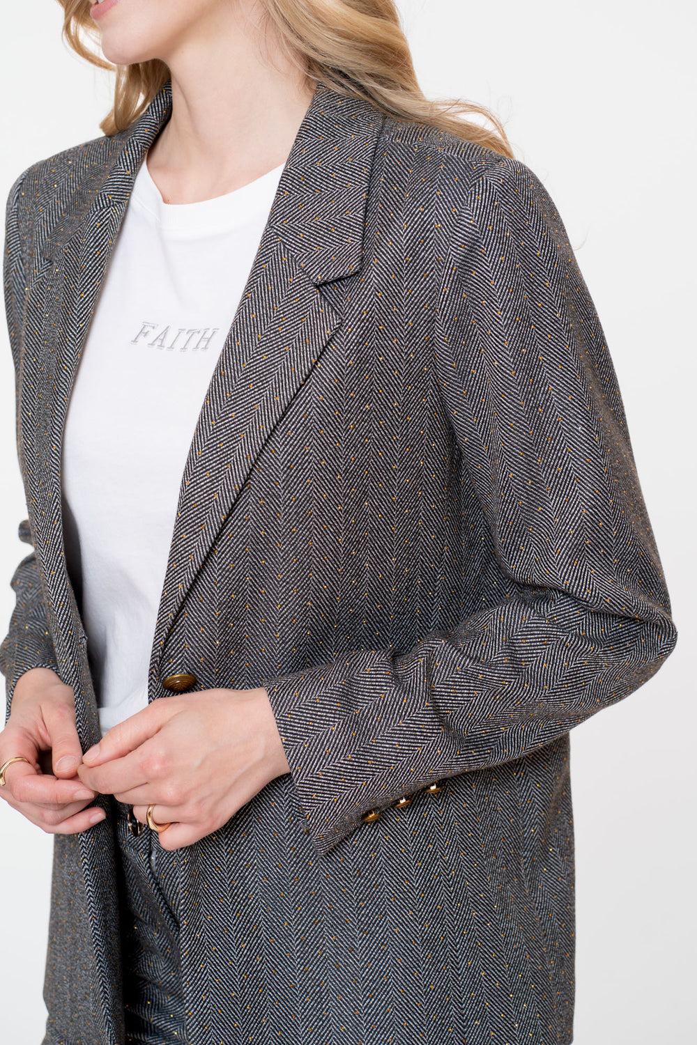 Geisha dames herringbone blazer en rhinestones