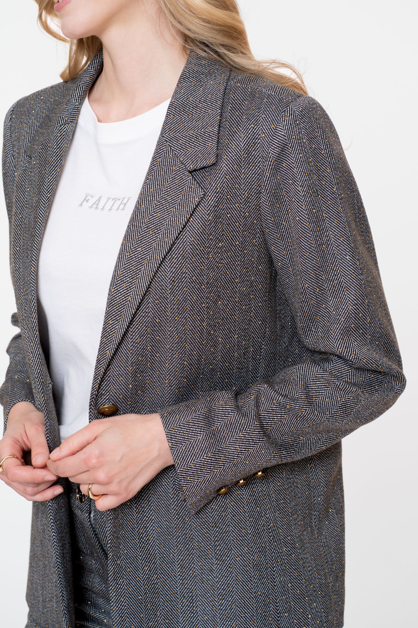 Geisha dames herringbone blazer en rhinestones