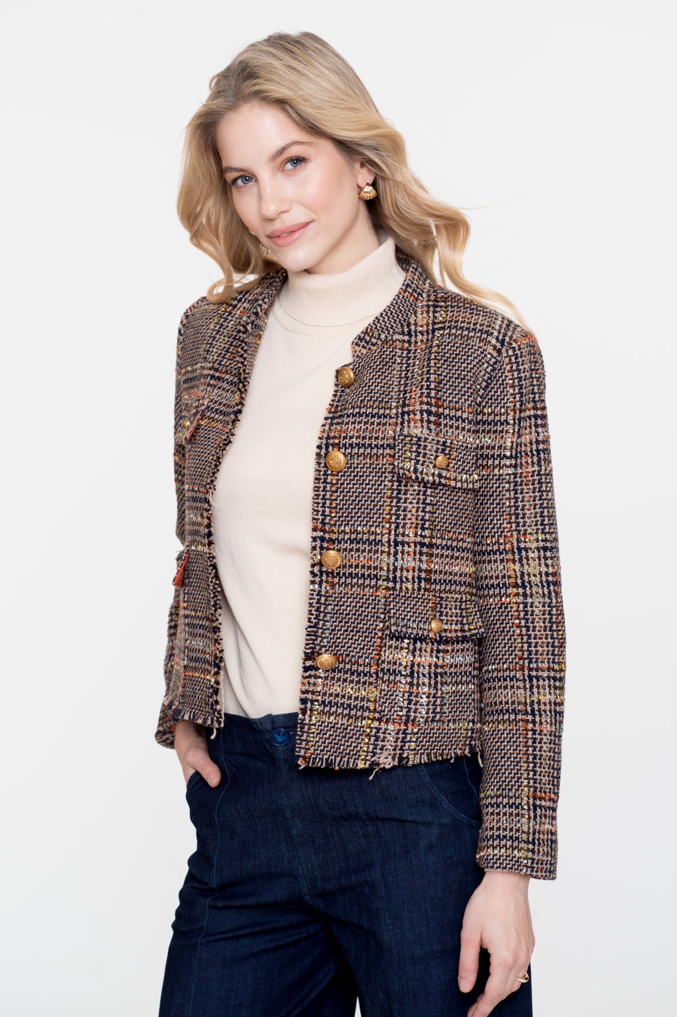 Geisha dames multi-color tweed jasje