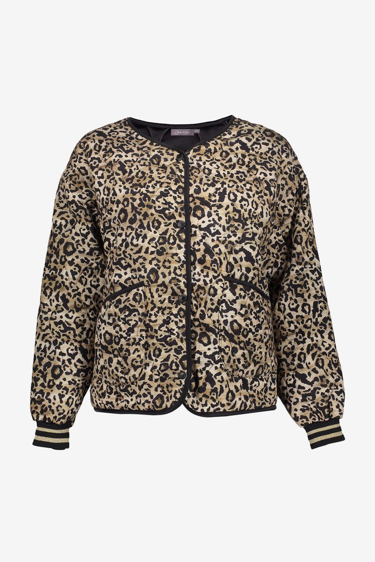 Geisha dames kort step jasje met leopard print