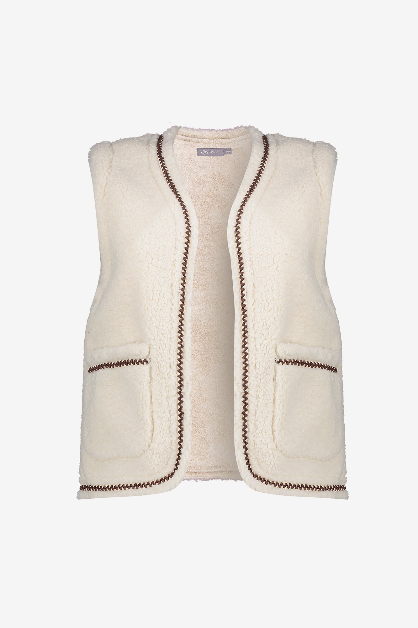 Geisha dames teddy gilet met geweven bies