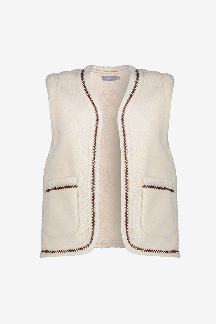Geisha dames teddy gilet met geweven bies