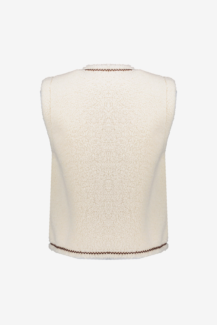 Geisha dames teddy gilet met geweven bies