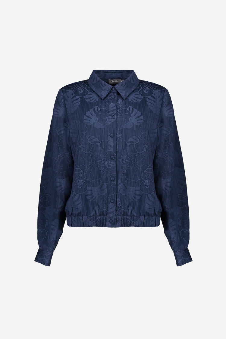 Geisha dames denim cropped jasje met bloemenprint