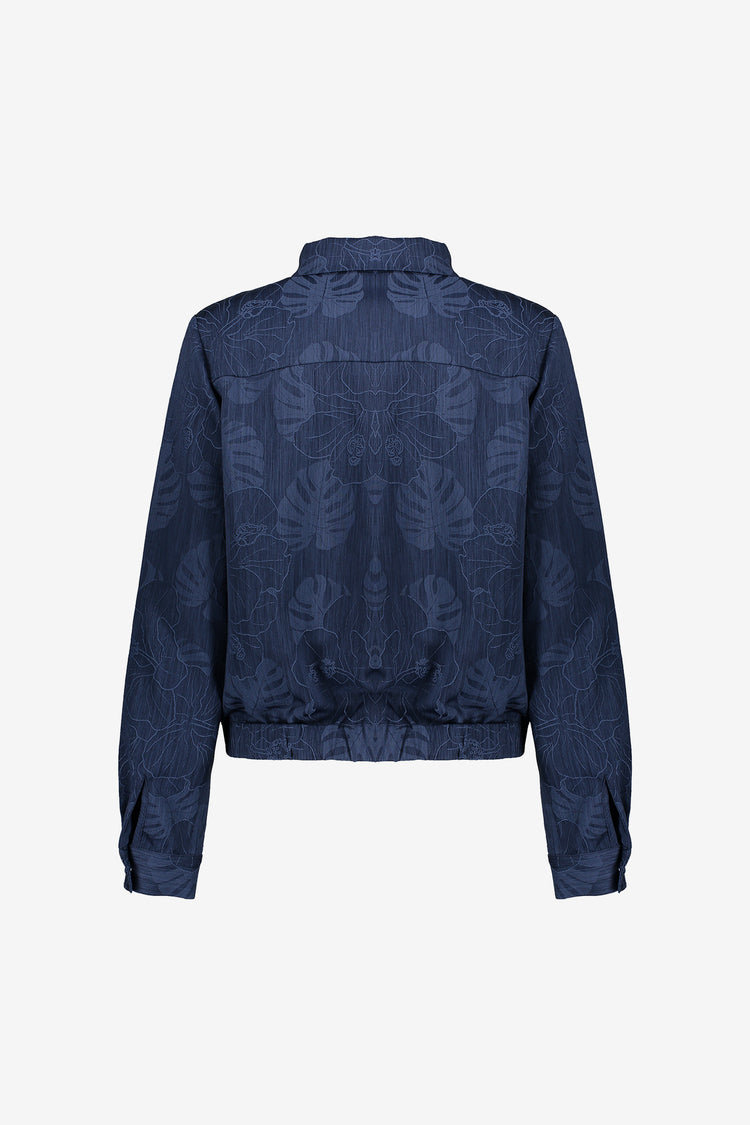 Geisha dames denim cropped jasje met bloemenprint