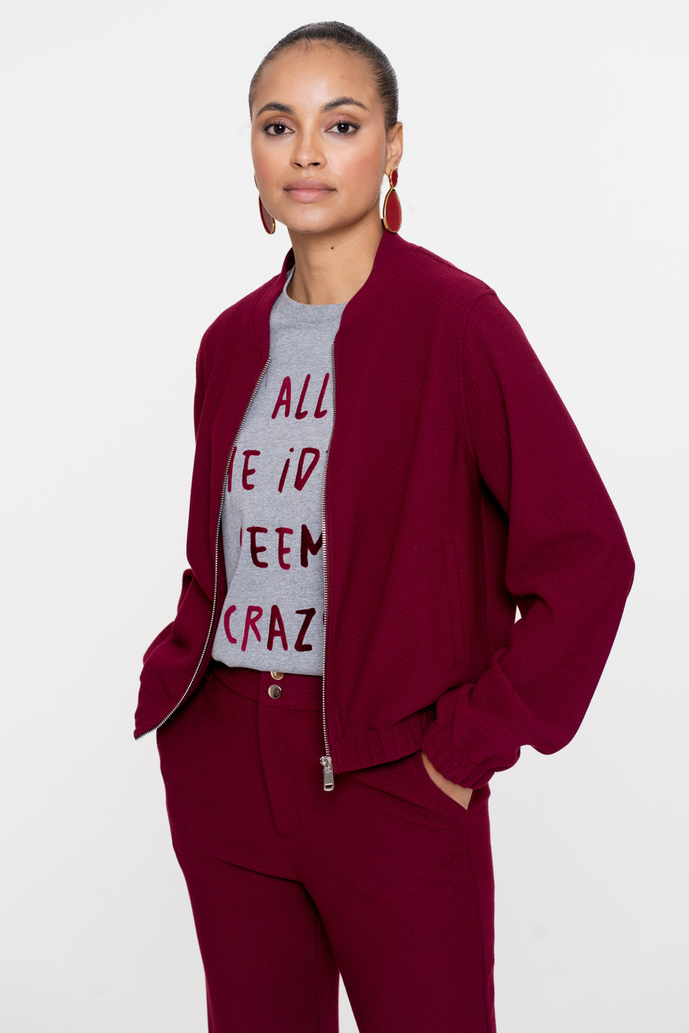 Geisha dames bomber jacket met rits en honeycomb structuur