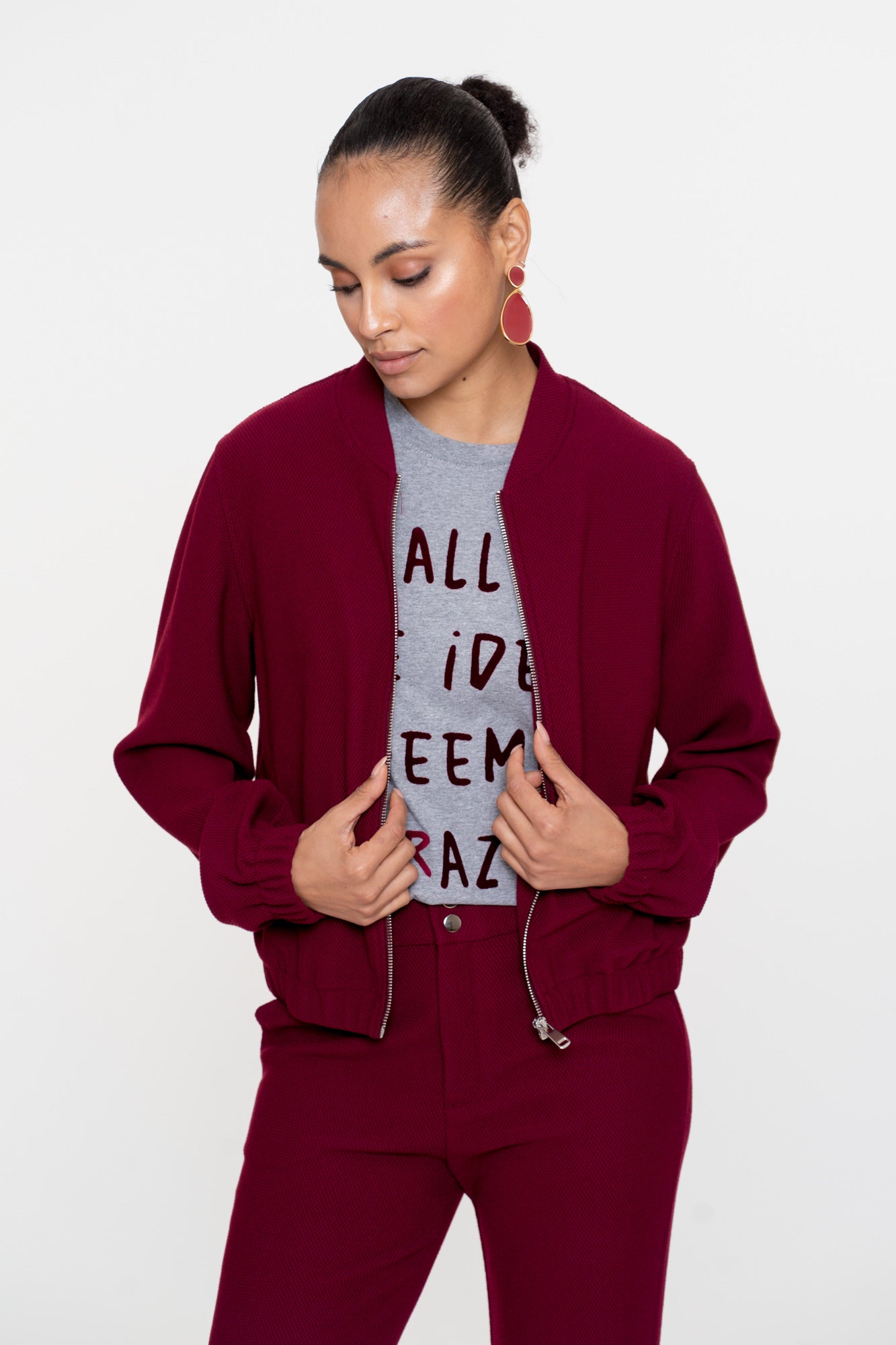 Geisha dames bomber jacket met rits en honeycomb structuur