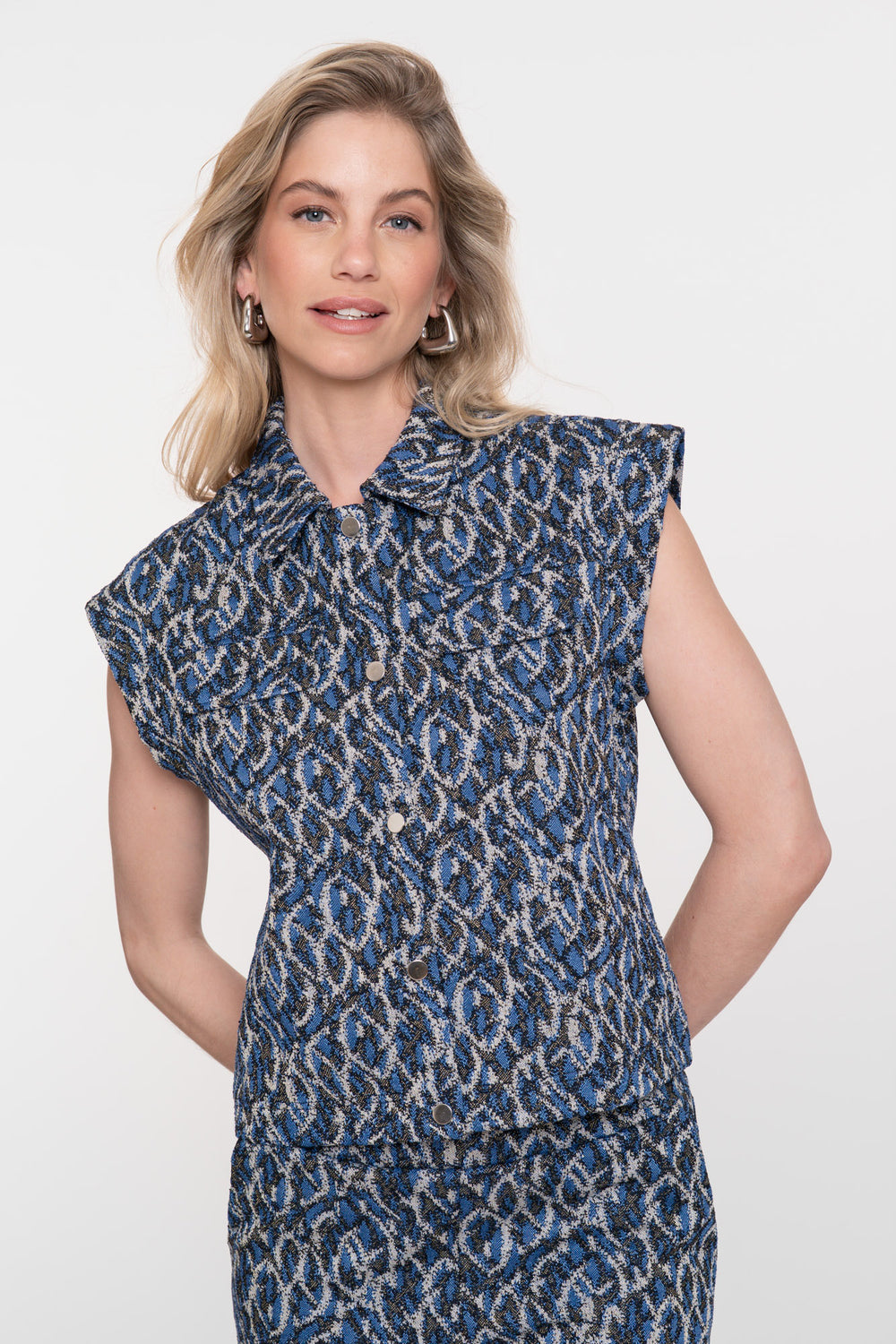 Geisha dames mouwloze jacquard gilet met kraag